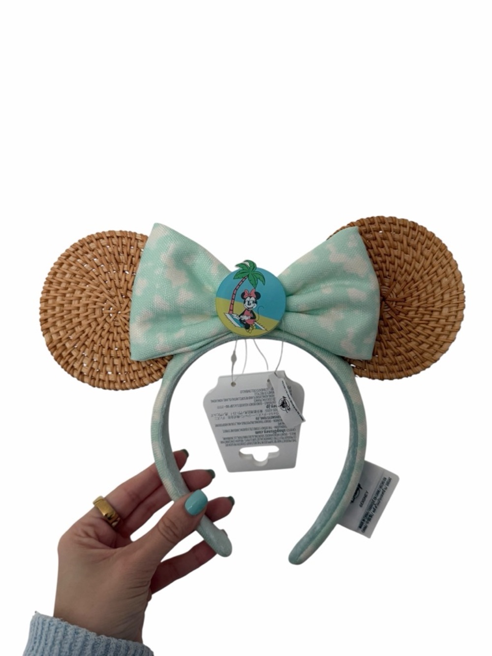 NWT Disney Parks Minnie Mouse Summer Tropical Palm Tree Rattan Headband Ears